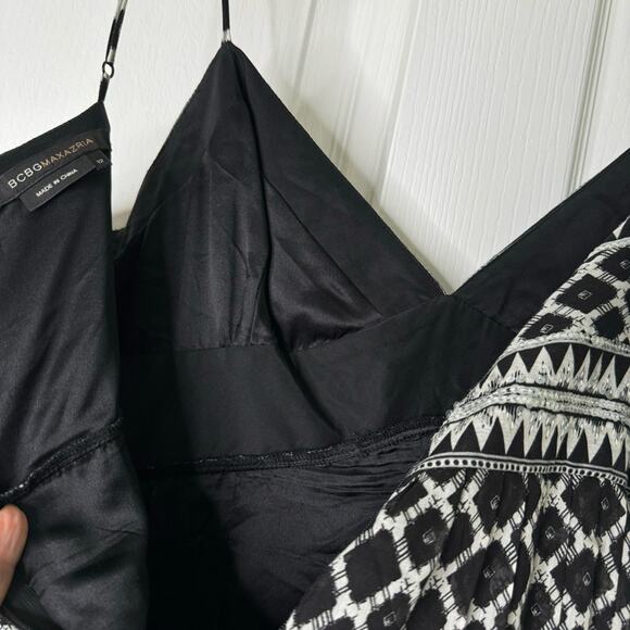 BCBGMaxazria Party Dress Sleeveless Sequins Tulle Printed Silk Black White 12 - Picture 13 of 16